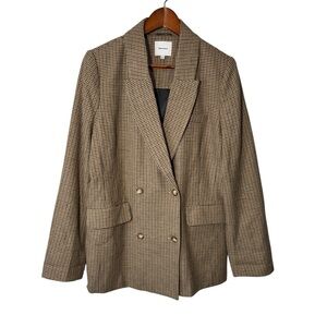 Reformation Brown Houndstooth Plaid Wool Double Breasted Blazer Jacket Large